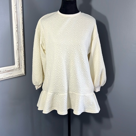 Anthropologie Mare Mare Odila Cream Floral Textured Shift Dress W/ Ruffle Hem XS - Picture 8 of 8